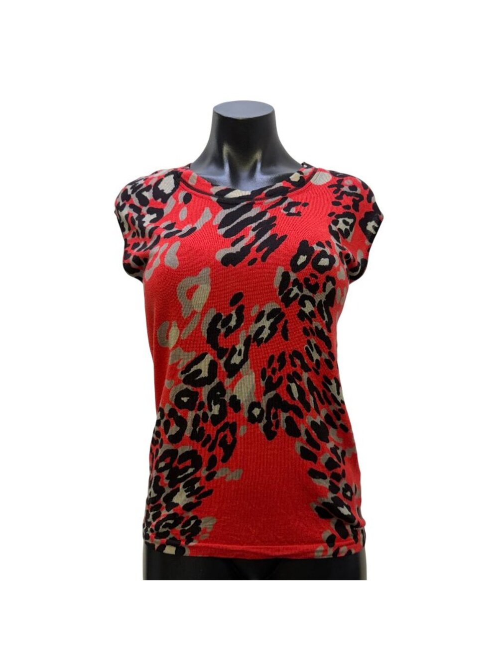 Escada Red & Black Leopard Print Wool Blend Blouse M